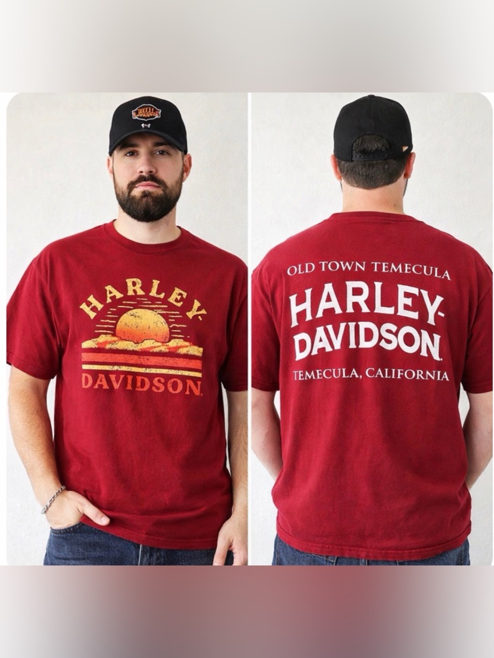 Harley-Davidson Sunset Graphic T Shirt Mens XL Red Temecula CA Biker Logo Tee